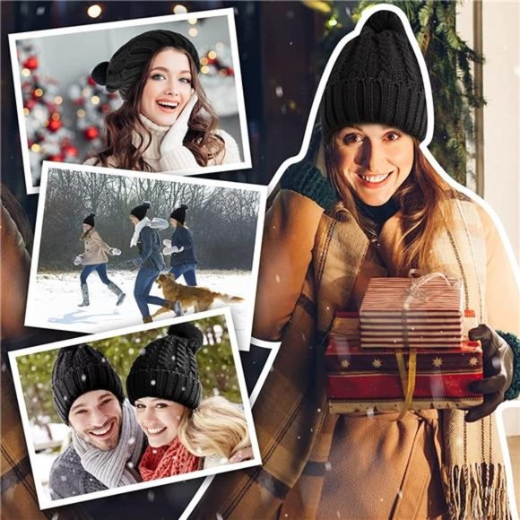 MooonGem Womens Winter Beanie Hats，Soft Black Beanie with Warm Lined main image 7